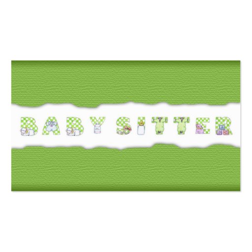 Green Linen Babysitting & Child Care Card Business Cards (front side)