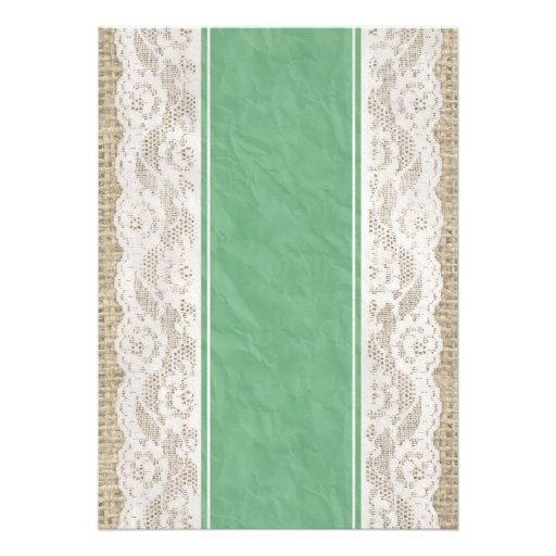 Green Linen Burlap Lace Bridal Shower Invitations