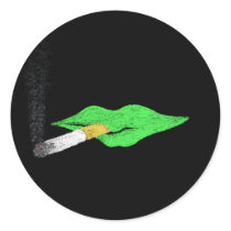 Green Lips Smoking Round Sticker