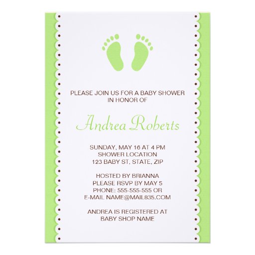 Green little feet baby shower invitation