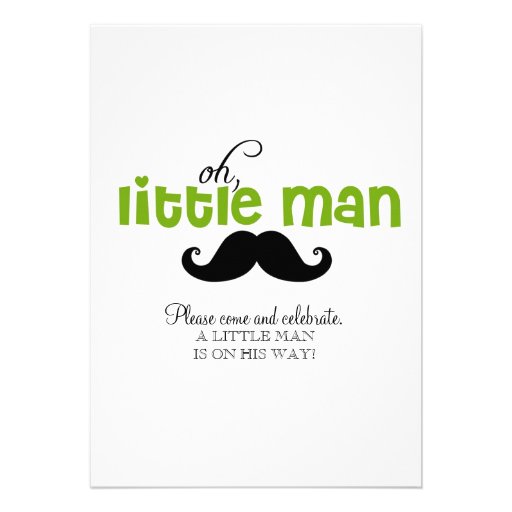 Green Little Man Mustache Baby Shower Invitations