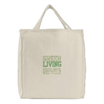 GREEN LIVING EMBROIDERED REUSABLE TOTE embroidered bags