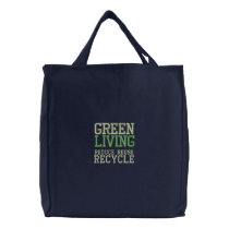 GREEN LIVING EMBROIDERED REUSABLE TOTE embroidered bags