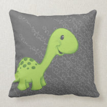 Green Long Neck Dinosaur Pillow on Gray pillows
