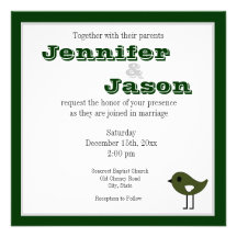 Green Love Birds Christmas Wedding Invitations