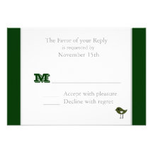 Green Love Birds Christmas Wedding RSVP Cards