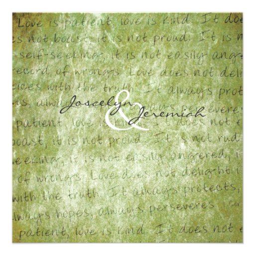Green Love is Patient Vintage Wedding Invitation