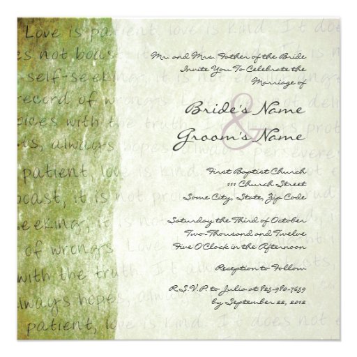 Green Love is Patient Vintage Wedding Invitation