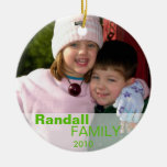 Green love joy peace sign custom photo family name christmas tree ornament