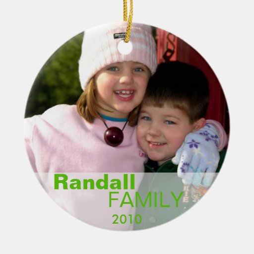Green love joy peace sign custom photo family name christmas tree ornament