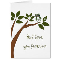 Green Love Owl In Tree Greeting Card