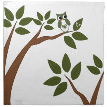 Green Love Owl In Tree Printed Napkin