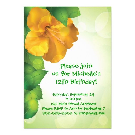 Green Luau Hibiscus Hawaii Invitations