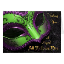 Green Magical Wishes Masquerade Halloween Card