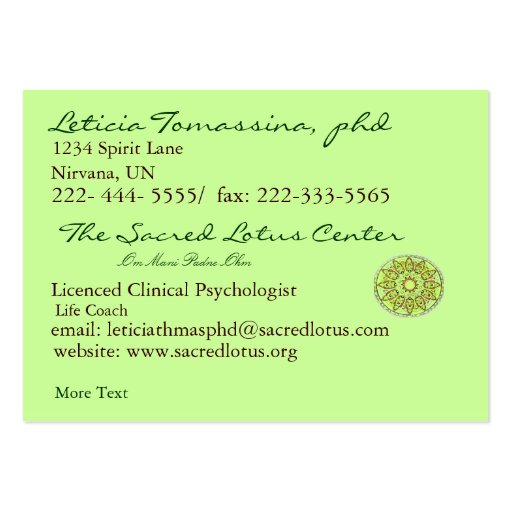 Green Mandala New Age Professional Profile Card Business Card Templates (front side)