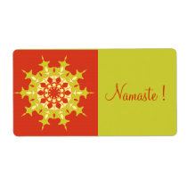 Green mandala on orange labels