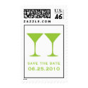 Green martini save the date wedding postage stamp