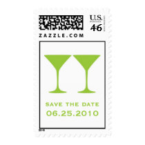 Green martini save the date wedding postage stamps
