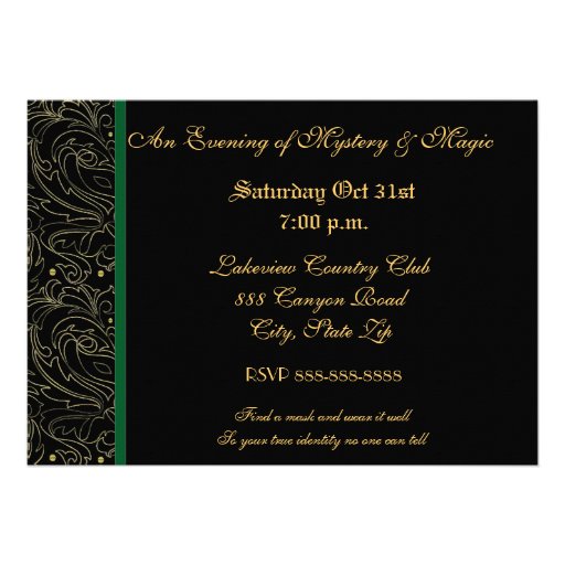 Green Mask Masquerade Ball Halloween Invitation