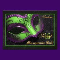 Green Mask Masquerade Sweet 16 Party Invitation invitations