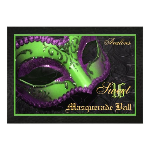 Green Mask Masquerade Sweet 16 Party Invitation