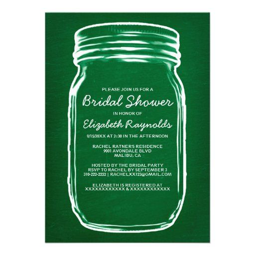 Green Mason Jar Bridal Shower Invitations