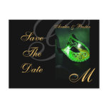 Green Masquerade Mask Save The Date Postcard
