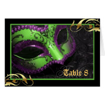 Green Masquerade Mask Table Number Card