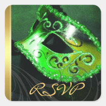 Green Masquerade Swirl RSVP Sticker