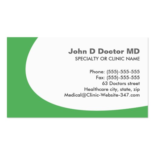 Green medical doctor or healthcare business card (back side)