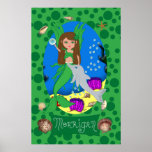 Green Merfaery and Dolphin Print