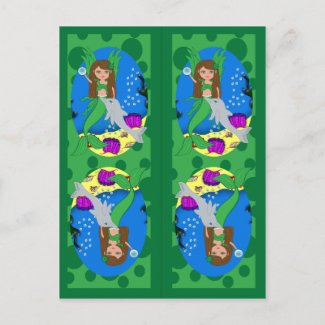 Green Mermaid and Merfaery Bookmarks postcard