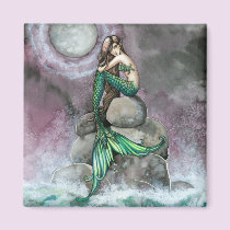 Green Mermaid Magnet by Molly Harrison