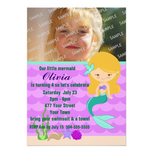 Green Mermaid Pool Party Invites