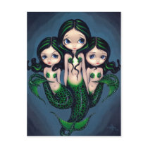 "Green Mermaid Triplets" Postcard