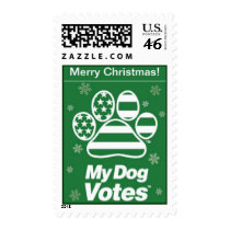 Green Merry Christmas Stamps From My Dog Votes