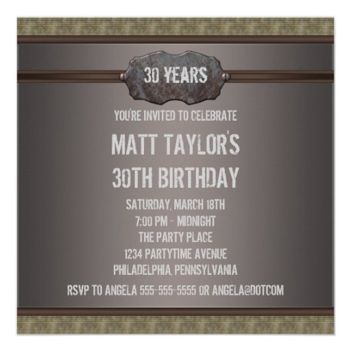 Green Metal Mans 30th Birthday Party Announcement
