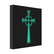 Green Metallic Celtic Cross Stretched Canvas Print