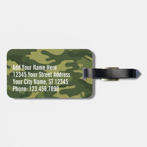 Green Military Camo Pattern with name and address Luggage Tag Zazzle