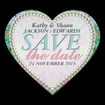 Green Mint & Pink Save the Date Heart Stickers stickers