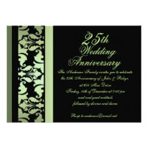 Green Mod Damask Wedding Anniversary Invitation invitations