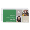 Green modern block class of grad announcement photocard