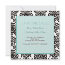 Green modern damask save the date card invitations