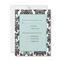 Green Modern Damask wedding RSVP invitations by theonedesigns Green Modern Damask wedding RSVP invitations