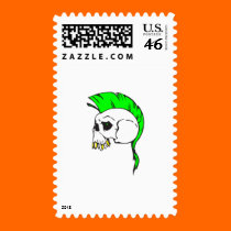 green mohawk skull postage
