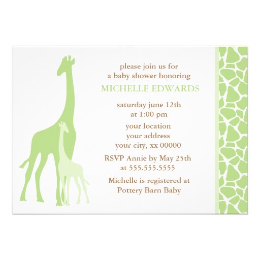 Green Mom and Baby Giraffe Baby Shower Custom Invites