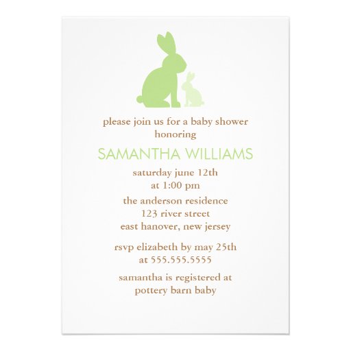 Green Mom and Baby Rabbit Baby Shower Invites