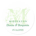 Green monogram antique chic label wedding favor sticker