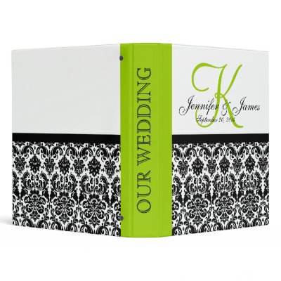 Green Monogram Damask Wedding Planner Vinyl Binder