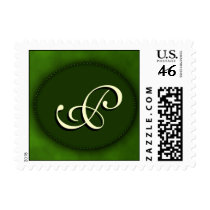 Green monogram in Oval - cream font - Initial P postage by aslentz Green monogram in Oval - cream font - Initial P postage